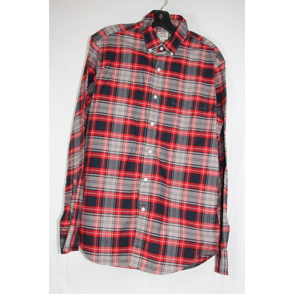 J CREW Men's All Tailored Red PLAID Front Pocket LONG SLEEVE Button-Up SHIRT M